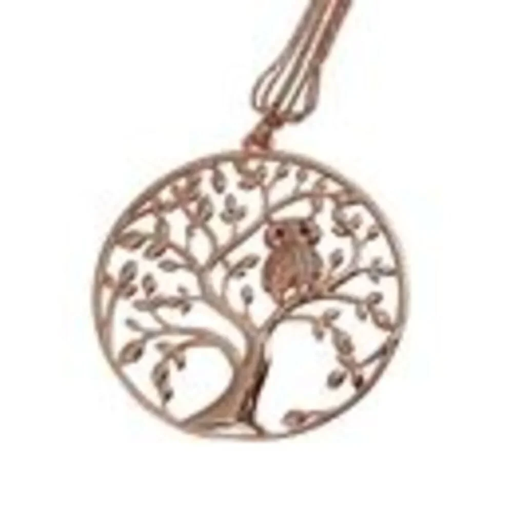 Tree Of Life Diamond Owl Pendant Triple Chain Necklace